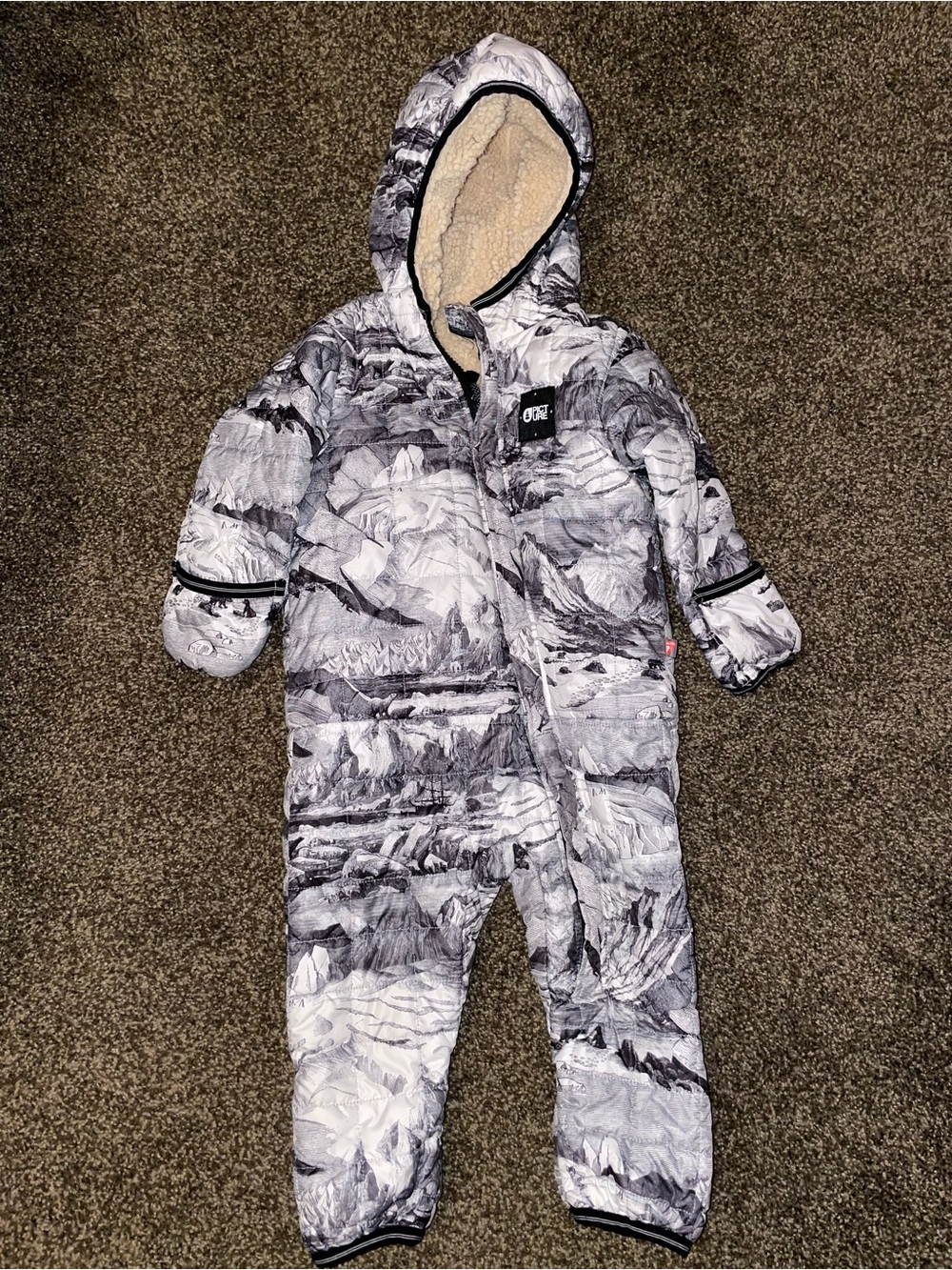 Picture Organtic Kids Hooded One-Piece Snowsuit in Gray Marble 12-18